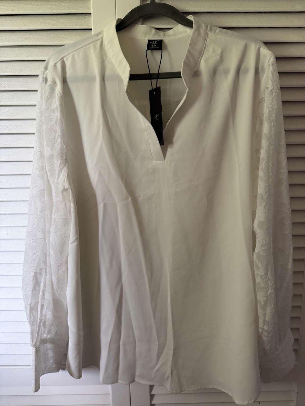 Curve Soul White Solid V-Neck Long Sleeve Pullover Blouse Womens Plus 2XL